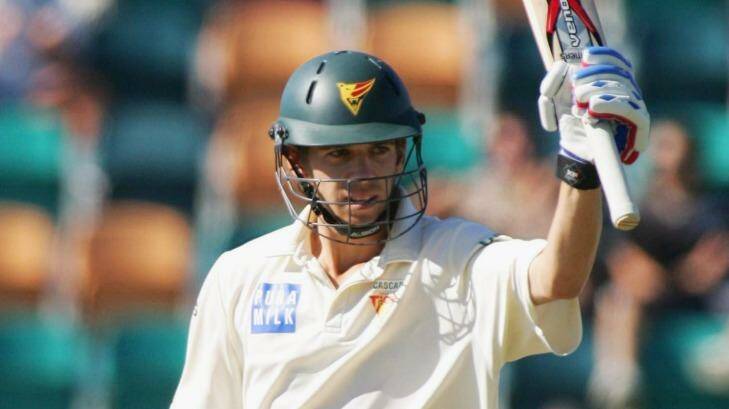 Luke Butterworth, pictured celebrating 50 runs for Tasmania during the Pura Cup Final in 2007, is moving to Canberra. Photo: Jonathan Wood