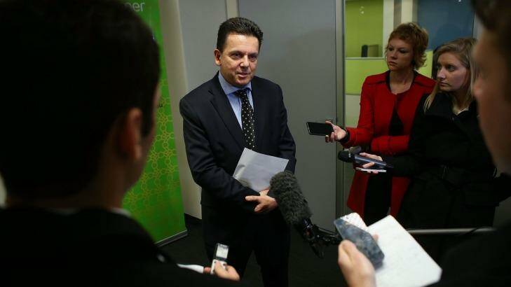 Senator Nick Xenophon speaks to the media in Melbourne on Friday. Photo: Pat Scala