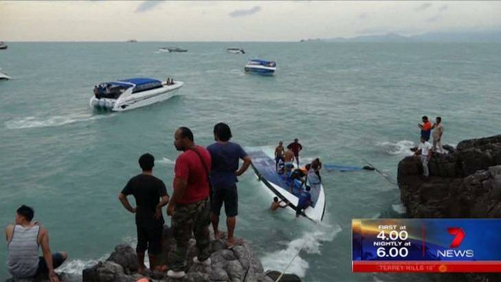 The damaged boat is brought back to shore. Photo: Seven News