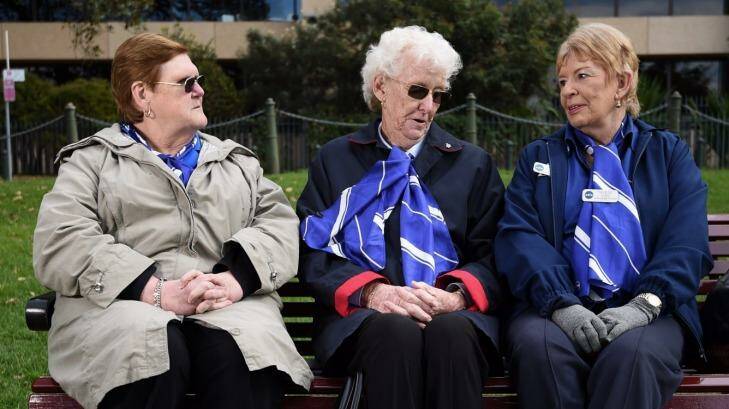 Widows of asbestosis victims, (from left) Eileen Day, Helen Davis and Maree Stokes outside Parliament after changes to the Dust Diseases Tribunal. Photo: Nick Moir