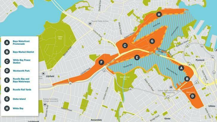A map of the Bays Precinct Urban Renewal Program. Photo: UrbanGrowth NSW