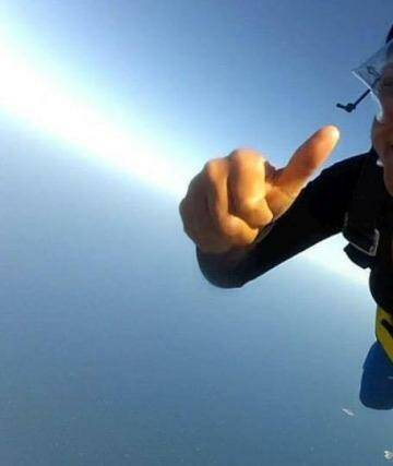 Prabha Arun Kumar skydiving in 2012. Photo: Patrick Begley