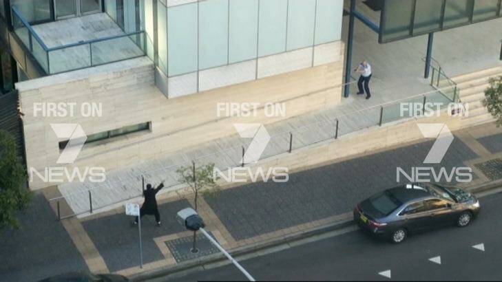 Farhad Khalil Mohammad Jabar in a shootout with police in front of NSW Police head quarters at Parramatta. Photo: Channel Seven