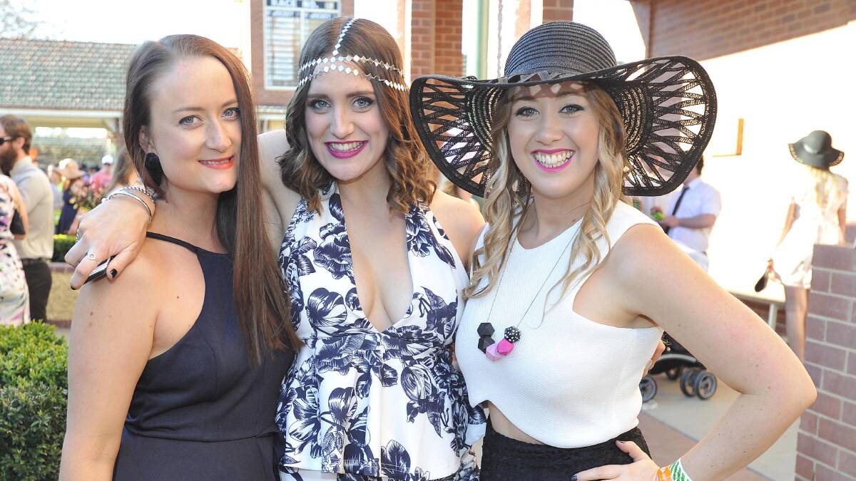 Tayla Fennessy of Wagga, Jessica Gawne of Grong Grong and Brittany Hatty from Ganmain at this year's Ag Races. Picture: Kieren L Tilly