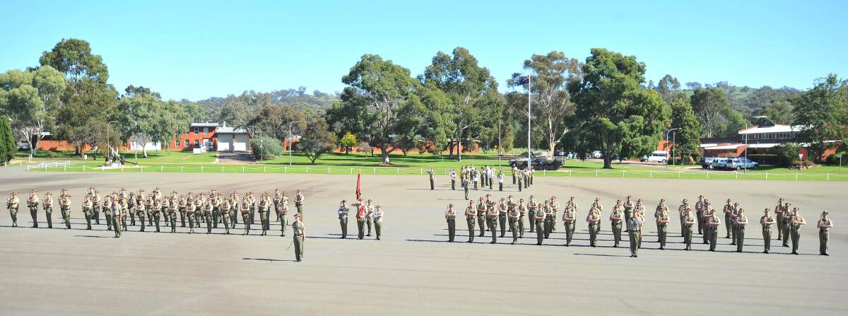 Anzac Day march out at Kapooka. Platoons 35 and 36 on parade ground. Picture: Kieren L Tilly