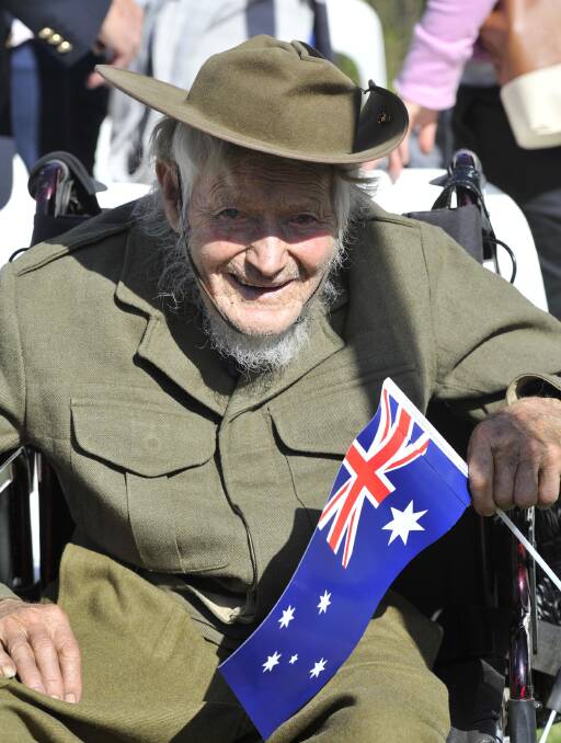 Anzac Day march down Baylis Street. World War II veteran Jack Hughes. Picture: Les Smith