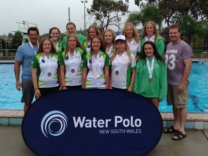 GOLDEN MOMENT: (Back) Coach Dave Barrett, Edwina Wintle, team captain Lucy Wonders, Sophie McLeod, Claudia Nugent, Ellie Stimson, Lauren Nugent, manager Pete Nugent, (front row) Kayla Macleod, Sharni Salau, Lauren Macleod, Roisin O'Brien and Kate Gallagher celebrate their win at the NSW Country Clubs Championships in Newcastle. Picture: Contributed
