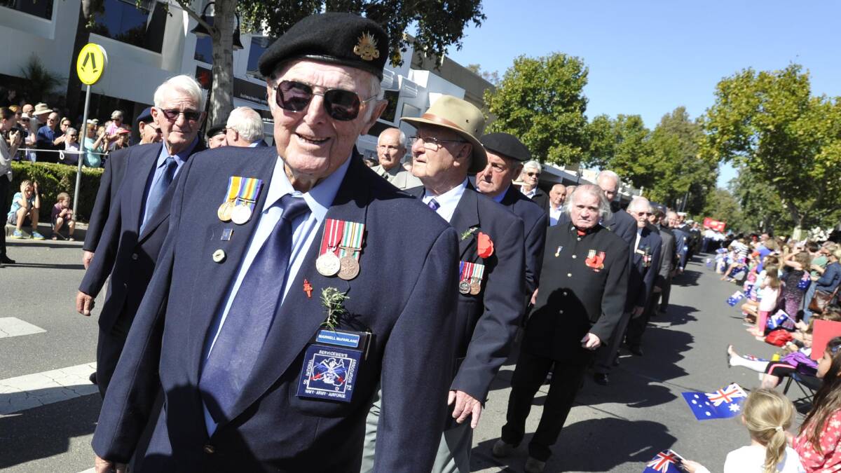 Anzac Day march down Baylis Street. Former national serviceman Maxwell McFarlane. Picture: Les Smith