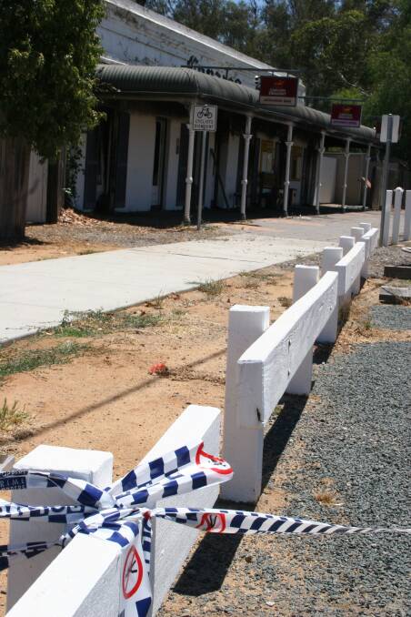 CRIME SCENE: Police havev established a crime scene at the Conargo Pub as they continue to investigate what caused the fire on Tuesday night. Picture: Nicole Barlow 