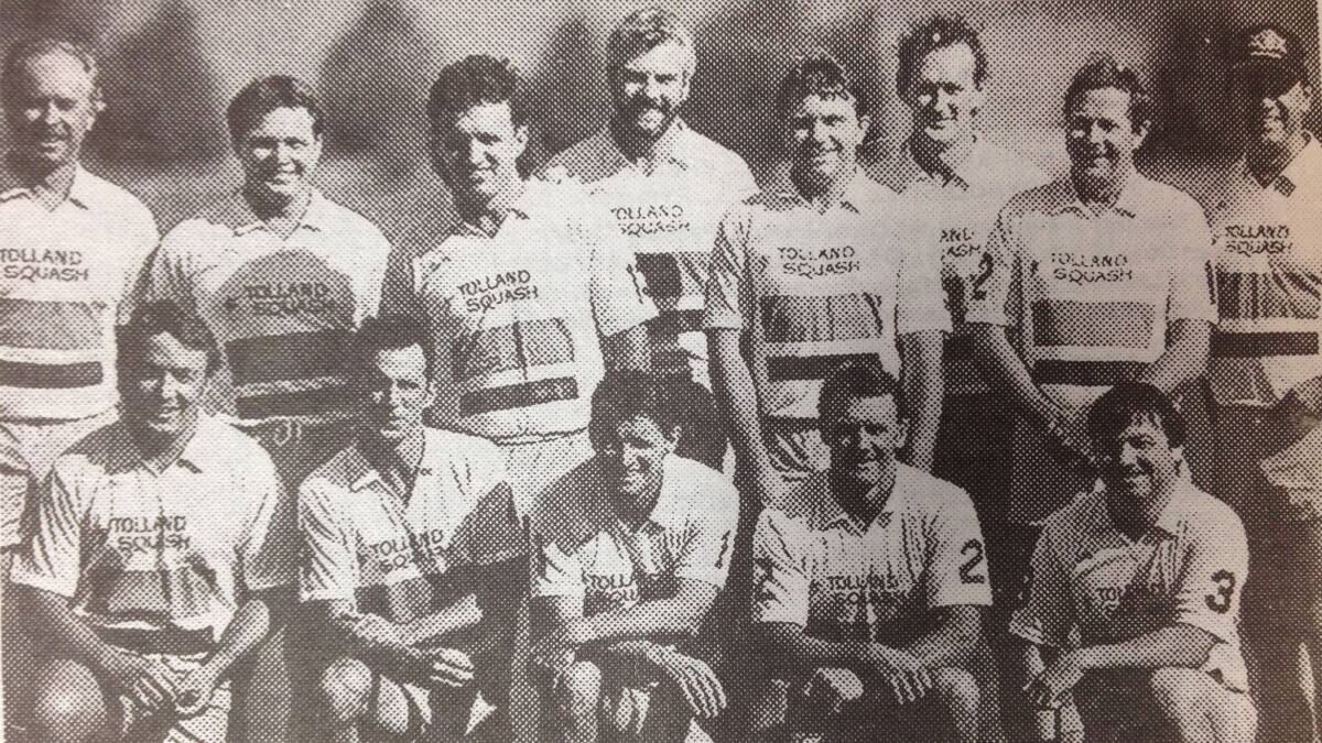 Tolland Squash in Wagga Touch Association's over 30-35 competition (back, from left) Chris Love, Ray Fuller, Don Hillam, Mike Laurent, Ian Cohalan, Gerald Pieper, Trevor Forbes, Alan Lowry and (front, from left) Peter Creighton, Mick Batkin, Jim Briggs, Peter Eisenhauer and Ken Dylan.