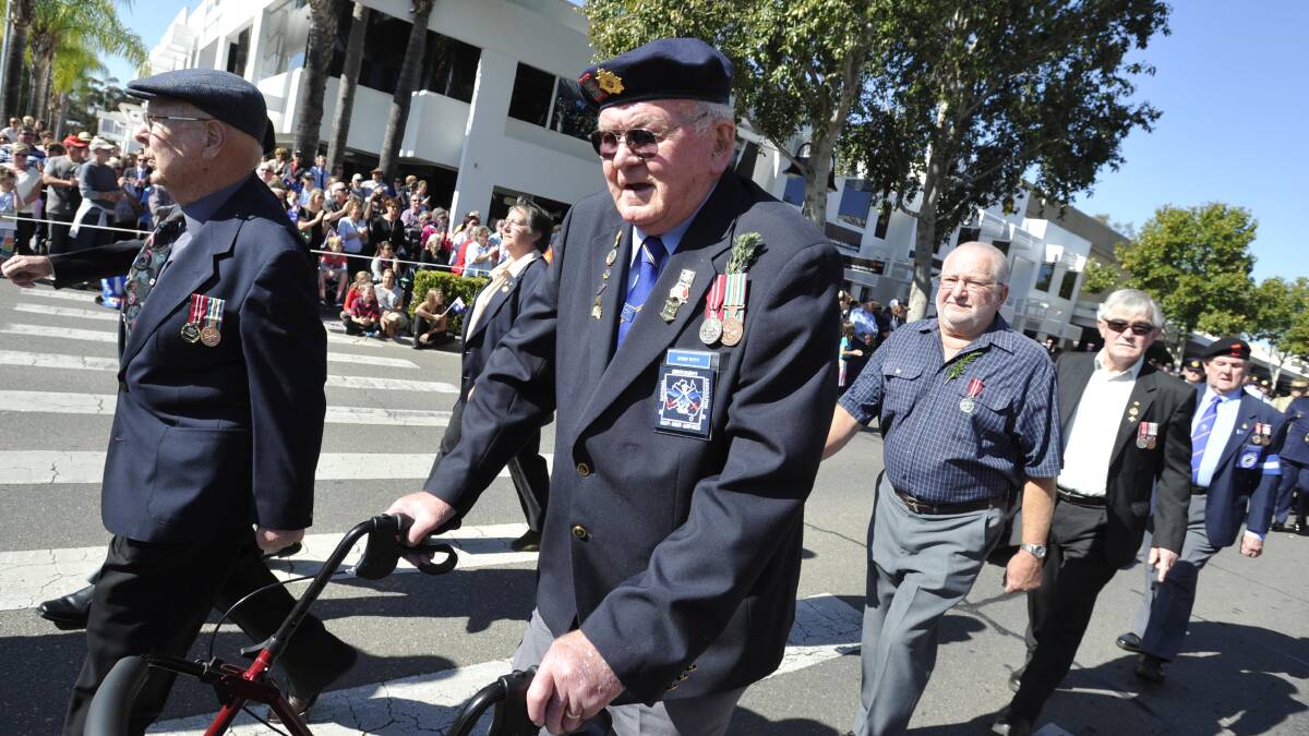 Anzac Day march down Baylis Street. Former national serviceman John Witt. Picture: Les Smith