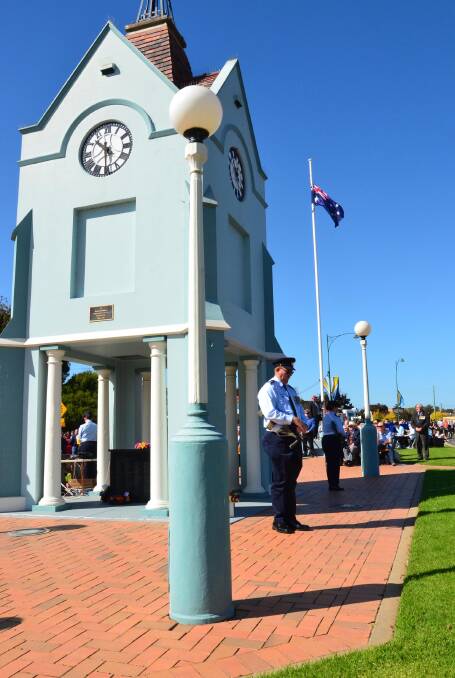 Anzac Day in Junee. Sergeant Wayne Salmon as part of the mounting party in the catafalque party. Picture: Declan Rurenga 