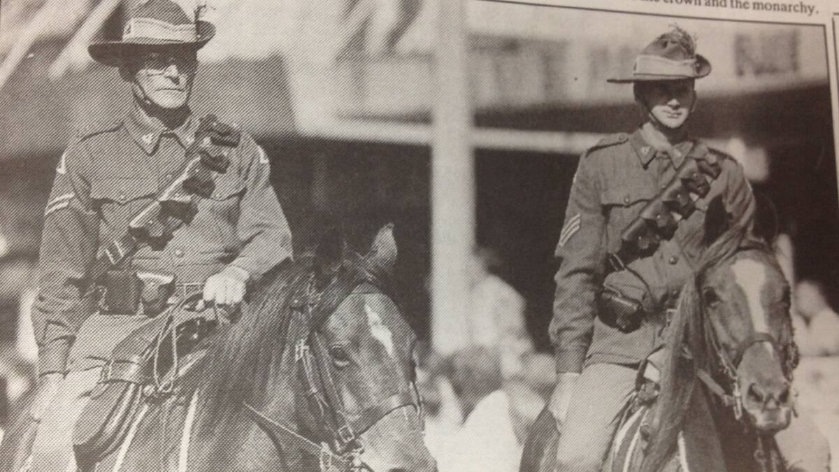 The Anzac march was led by two members of the 21st Riverina Horse, Cpl Laurie Richardson on Jedda and Sgt Mark Trim on Mad Max.