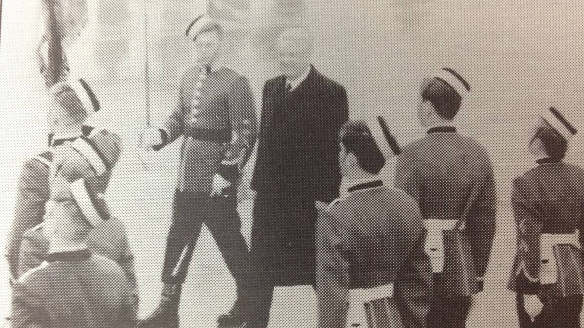 Russian presidents Boris Yeltsin reviews a group of Royal Canadian police cadets after arriving in Vancouver for a summit with President Clinton.