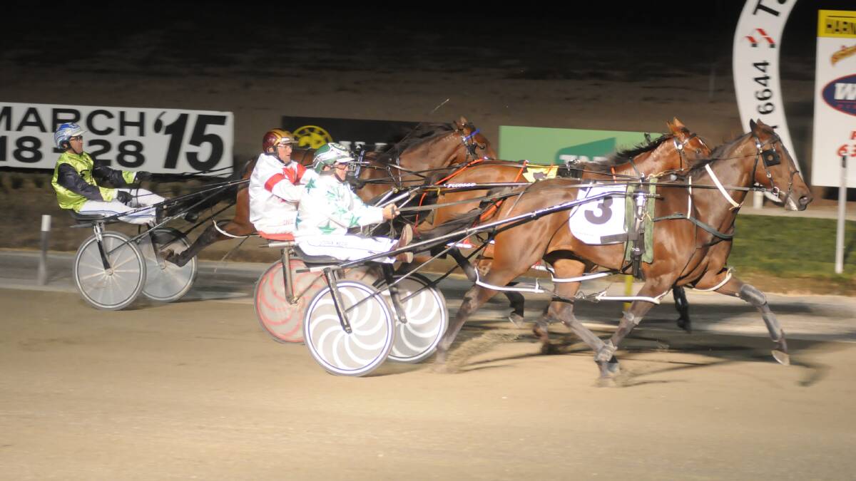 CONSOLATION: Shes All Business takes out the Gold Tiara Consolation Final (1730m) at Bathurst on Saturday night. Picture: Chris Seabrook