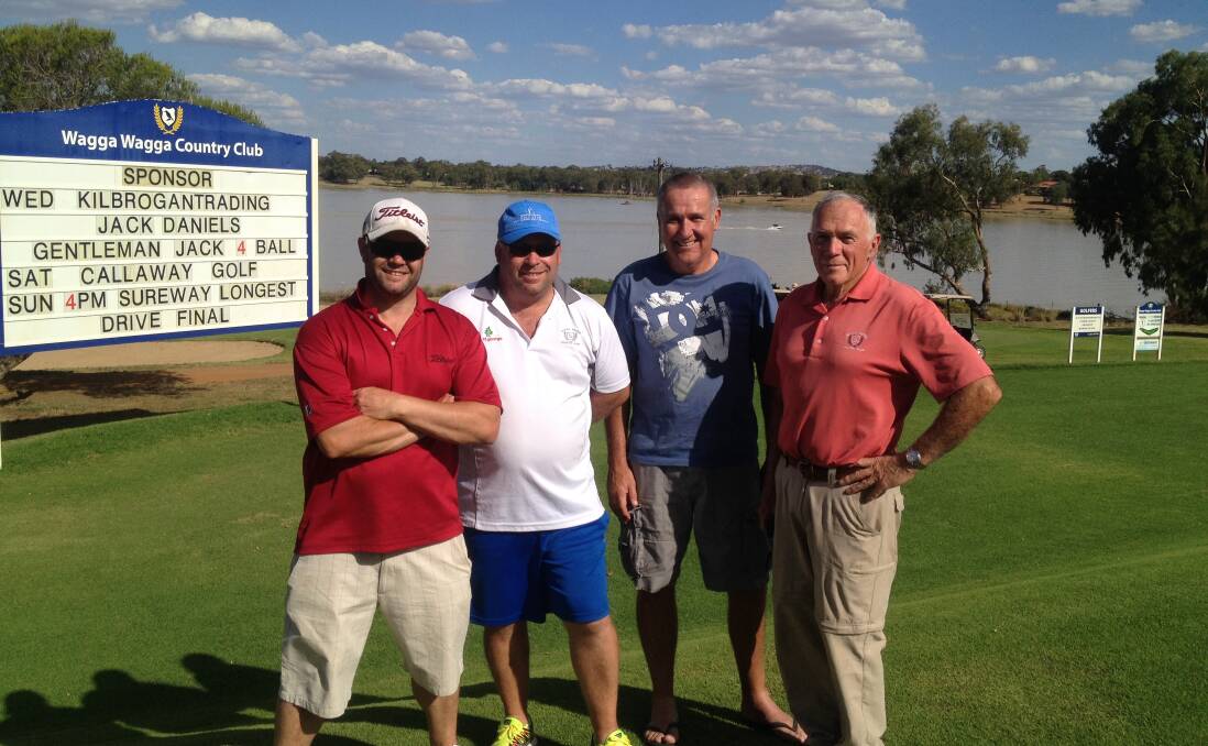BIT HITTERS: Ben Hewitt, Andrew Behnke, Anthony Dowdle and Rick Tribe are all smiles after taking out the divisions of the Wagga Country Club's longest drive competitions on Sunday.
