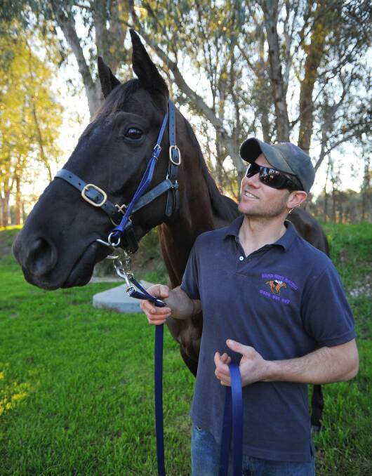TOP PURCHASE: Wagga trainer Brad Witt with Inigo, who will aim for his third straight victory at Murrumbidgee Turf Club on Friday. Witt purchased Inigo for just $1000. Picture: Kieren L Tilly