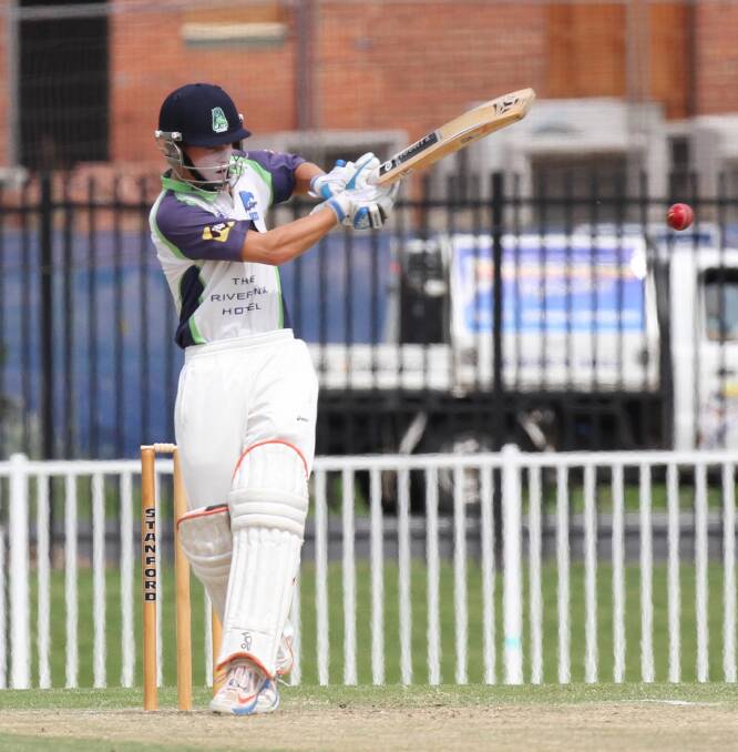READY TO GO: Wagga City all-rounder Josh Thompson pulls a ball to the boundary during last year's Wagga cricket grand final at Robertson Oval. Thompson wants to be consistent with the bat at this week's NSW Country Championships in Griffith. Picture: Les Smith