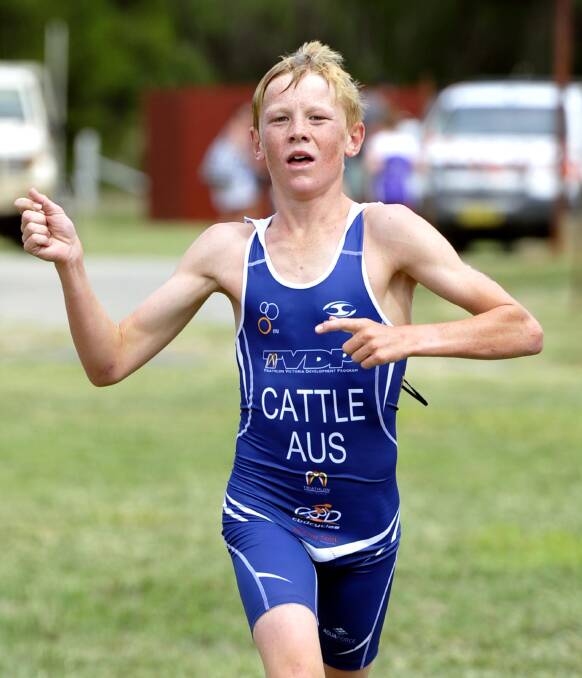YOUNG GUN: West Wyalong 14-year-old Ben Cattle takes out the Ganmain triathlon on Sunday. Picture: Les Smith