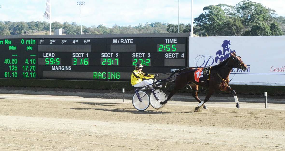 STAR: Frith races to victory in the group one $100,000 NSW Breeders Challenge 4YO Mares Final (2400m) at Menangle on Sunday. Picture: Amanda Rando