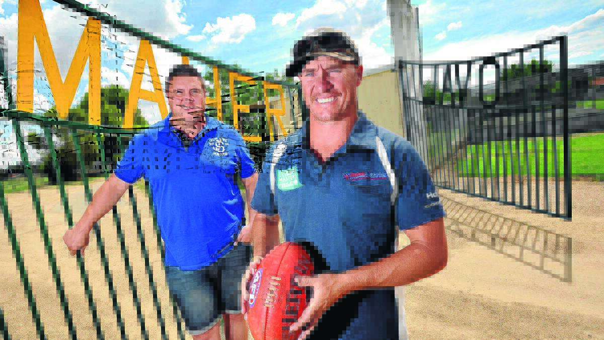 GET ON BOARD: Riverina footballers Stephen Smith and Brad Aiken have launched an exciting new pre-season knockout that will take place at Maher Oval in Wagga in March next year. Picture: Les Smith