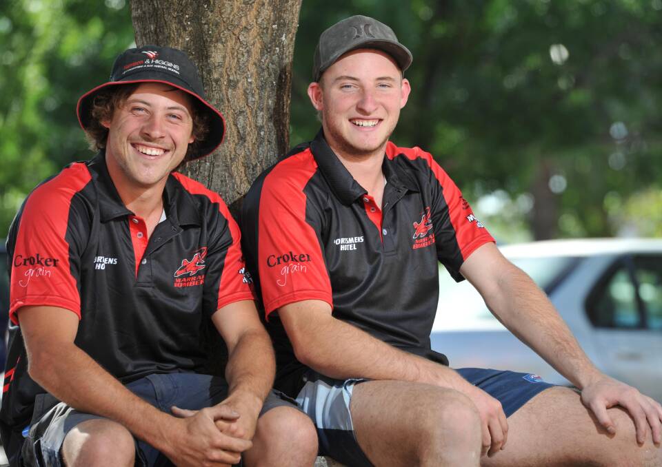 PLEASED: Brothers Tyler (left) and Jesse Cunningham were definitely happy in Wagga on Wednesday about their move from Riverina Football League club Turvey Park to Farrer League counterpart Marrar. Picture: Michael Frogley