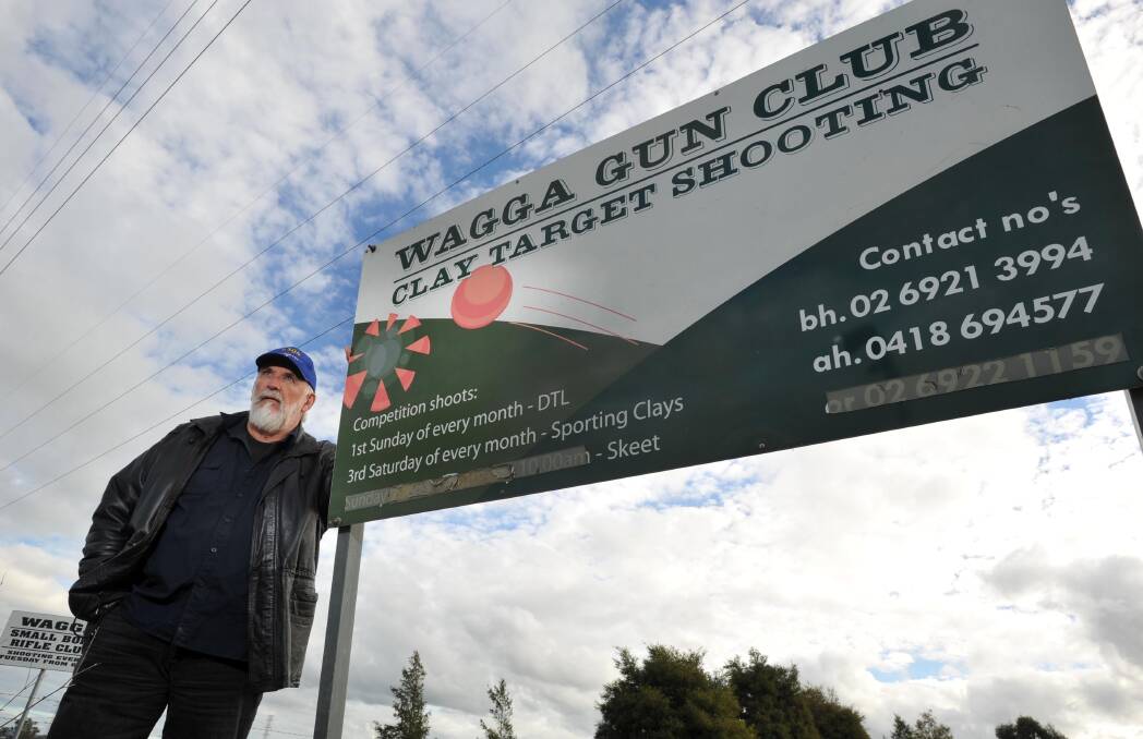 SIGN OF THE TIMES: Wagga shooter Geoff Kidd makes a point at Wagga Gun Club yesterday. Kidd has called on the Wagga community to help piece together the history of the 146-year-old club. Picture: Michael Frogley