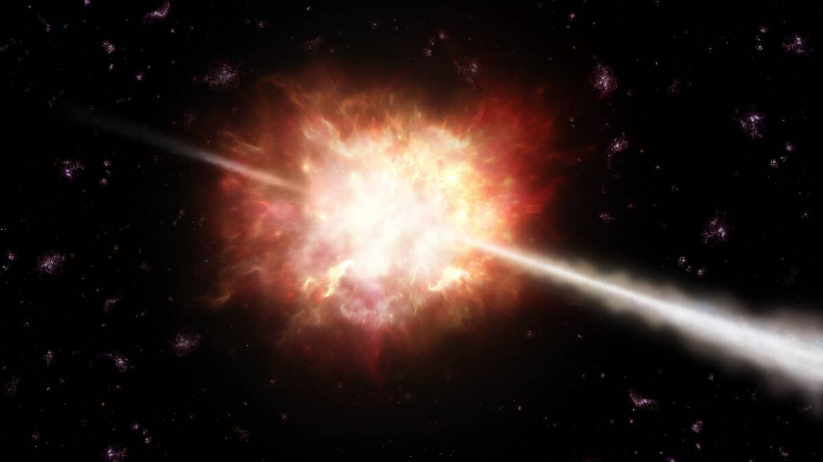An artist's impression of a cosmic burst of energy, one of the most powerful events in the universe.
Picture: NCPR
