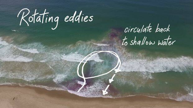 An image from the Jason Markland documentary on rip currents shows a typical rotating eddy.  Photo: Supplied
