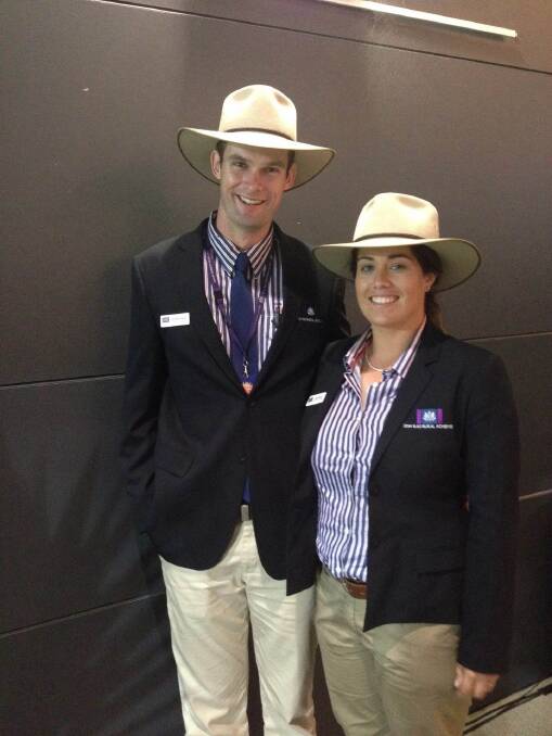 SHOW GEAR: CSU students Brodie Argue and Kate Molloy spoke about Australia's farming future at the Sydney Royal Easter Show on Monday. Picture: Supplied