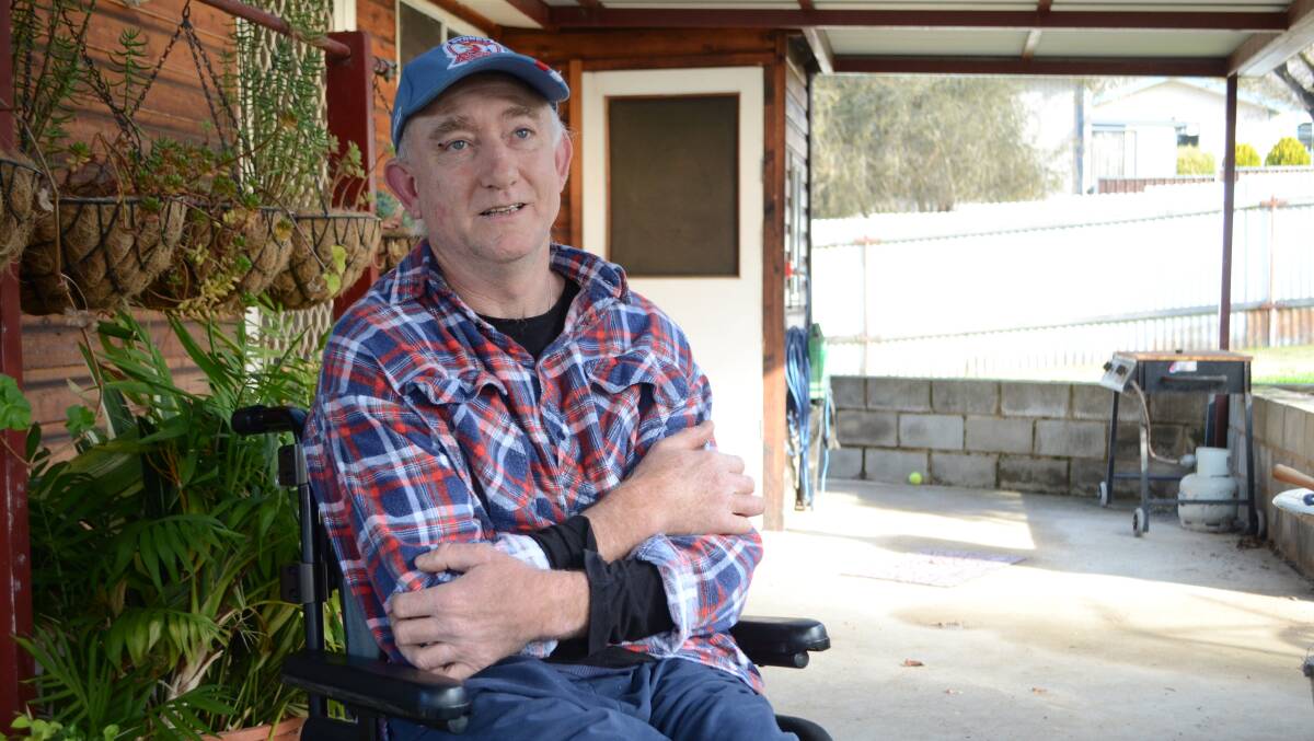 Forty-nine-year-old Colin Edgar at his Cowper Street home in Young, where two mobility scooters were stolen from his pergola early Sunday morning. Picture: Elouise Hawkey
