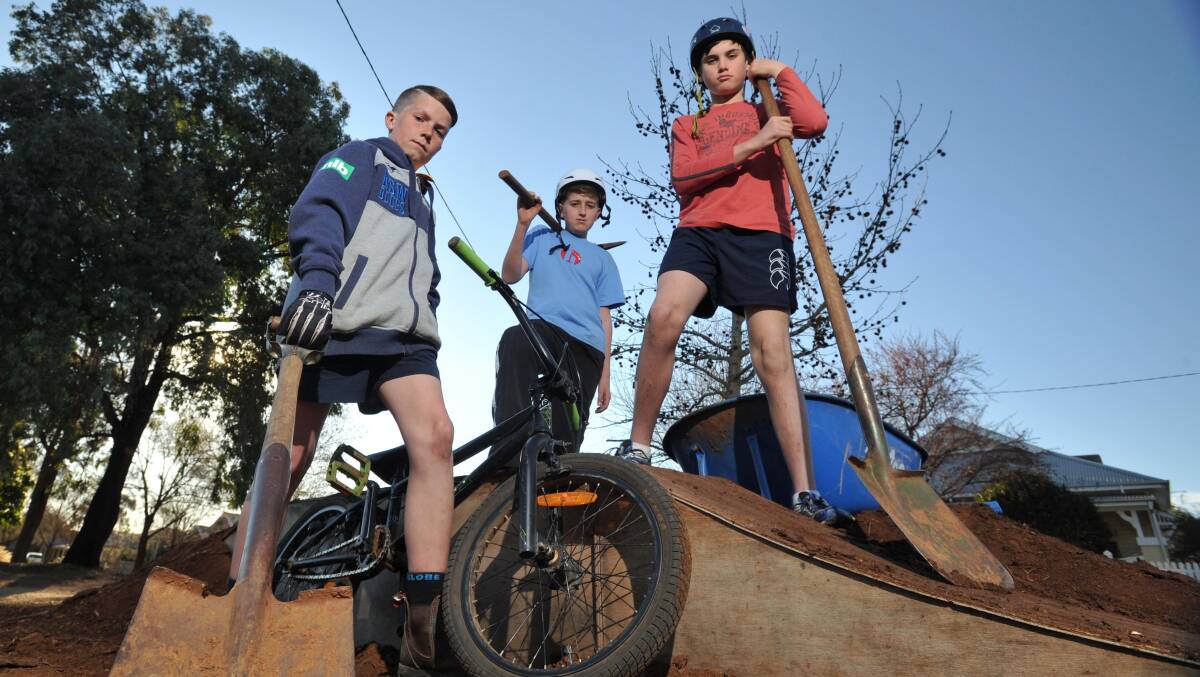  Wagga City Council has demolished median street bike jumps made by Tully Forbes, 11, Ronan Burke,13, and Ed Wright, 12. Picture: Michael Frogley