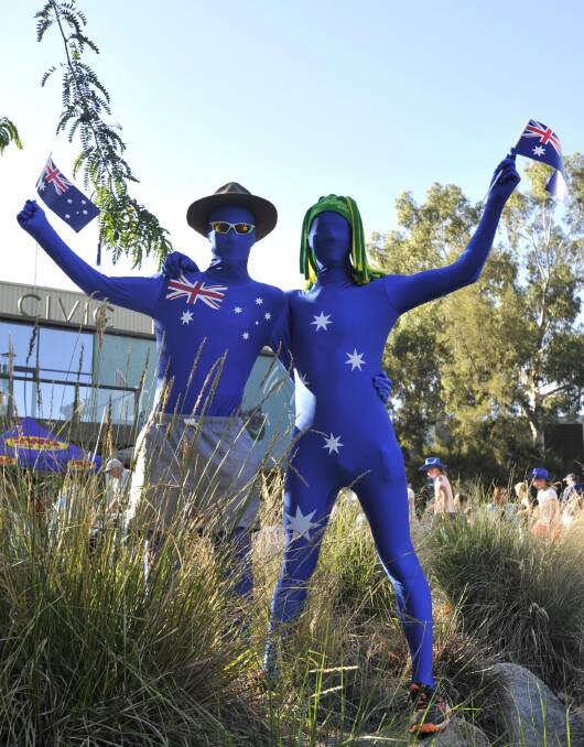 AUSSIE PRIDE: Wagga's Kye Hildebrand and Andrew Barron celebrate Australia Day. Picture: Les Smith