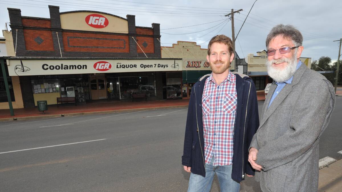 Coolamon Cheese directors Anton Green and Barry Lillywhite outside the IGA building they have secured for the town's cheese factory. Picture: Laura Hardwick