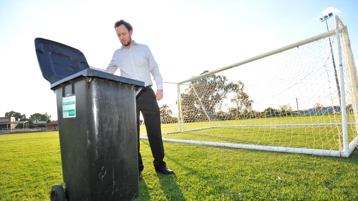 Football Wagga president Erwin Budde is disappointed that about 1000 syringes were dumped in the oval's bins recently. Picture: Laura Hardwick