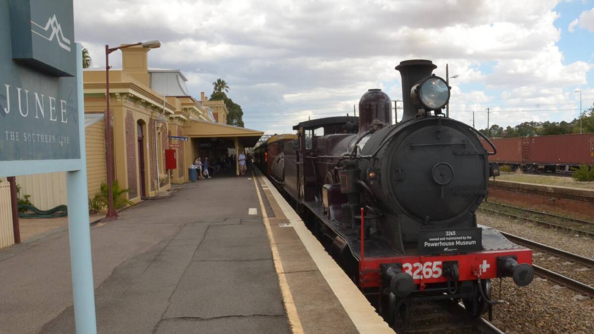 Steam train 3265 arrives at Junee. Picture: Declan Rurenga