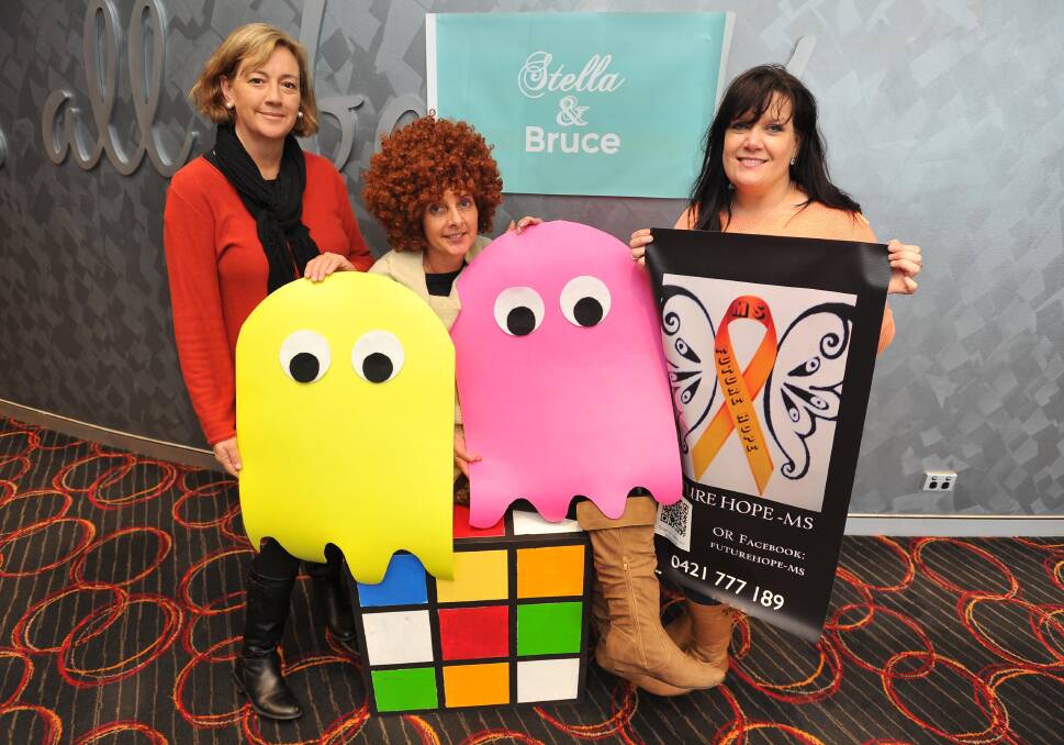  Amanda Norman (centre) is trying to raise $100,000 to travel to Russia next year for life-changing MS treatment. Together with friends Julie Manwaring and Rebecca Hennessy, she is hosting a retro-themed fund-raiser at the Rules Club on Saturday night. Picture: Laura Hardwick