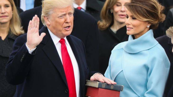 Donald Trump is sworn in as the 45th president of the United States as Melania Trump looks on. Photo: Andrew Harnik