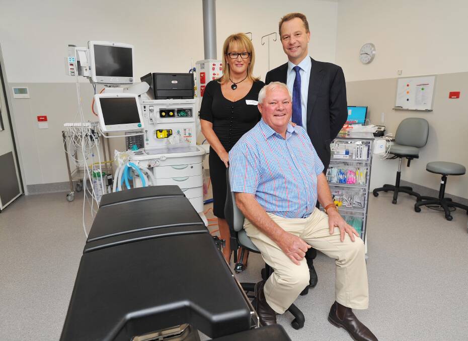 OPERATIONAL: In one of Riverina Day Surgery's three operating theatres are (from left) chief executive officer Ann McHardy, builder Gary Schultz and director Richard Harrison. Picture: Kieren L Tilly