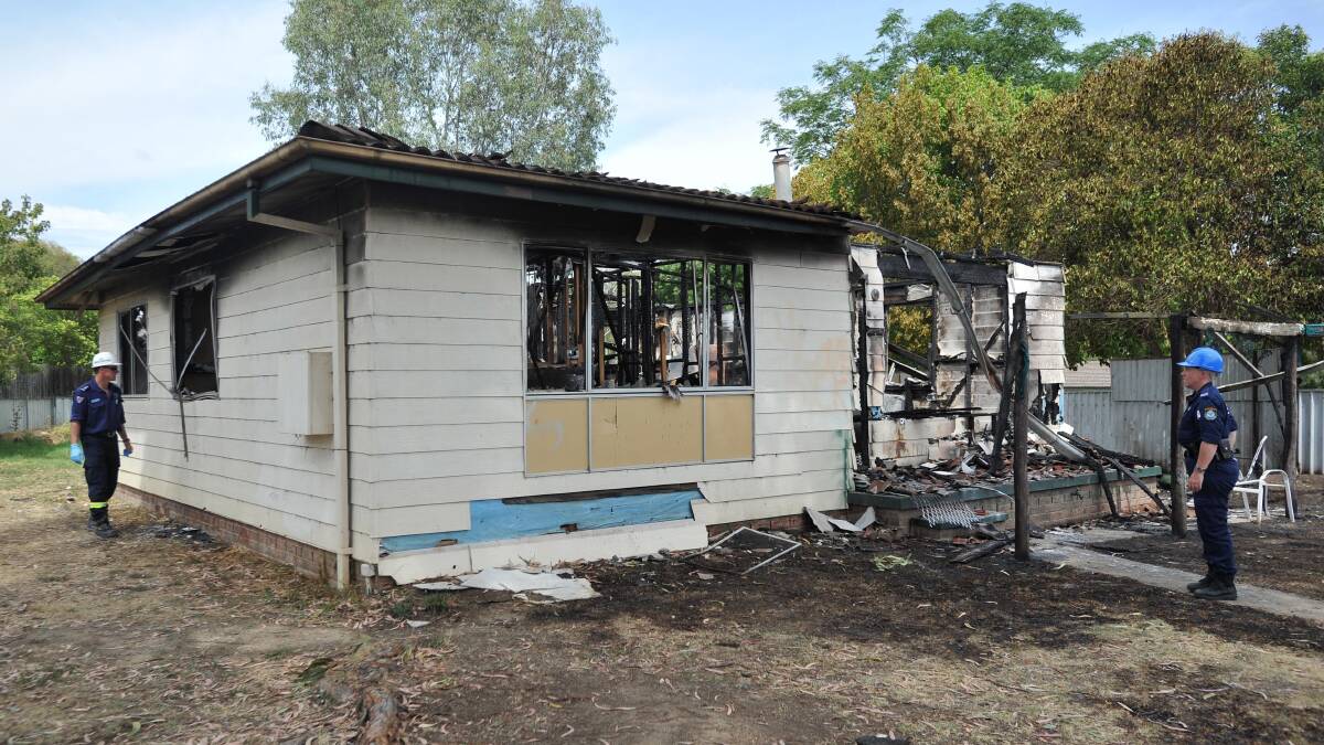 FATAL HOUSE FIRE: The burnt-out Tumut house in which the body of Tumut man Clifford Moy was found. Picture: Michael Frogley
