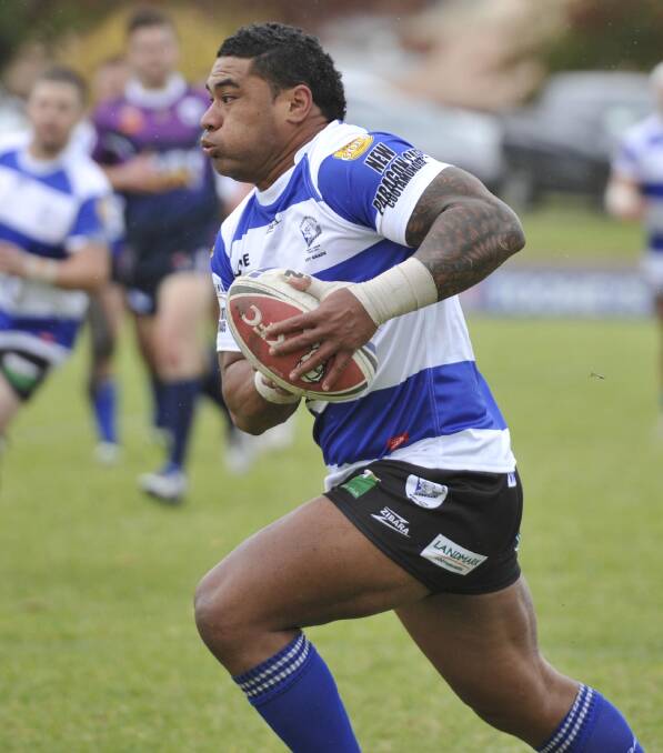 Cootamundra centre Sione Tongia charges the ball up at Fisher Park