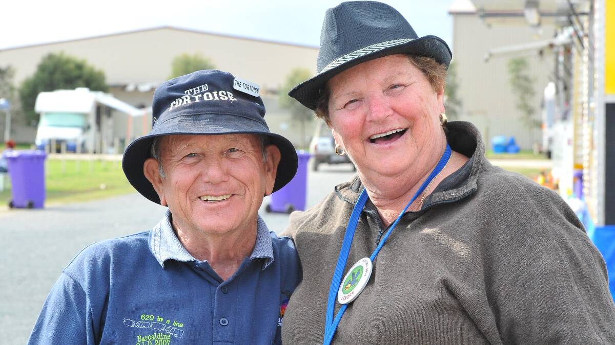 Ray Hunt and Lenore Harrison, of the Lake Macquarie region, enjoy the festivities on offer at the Stone the Crows Festival in Wagga on Good Friday. Picture: Kieren L Tilly