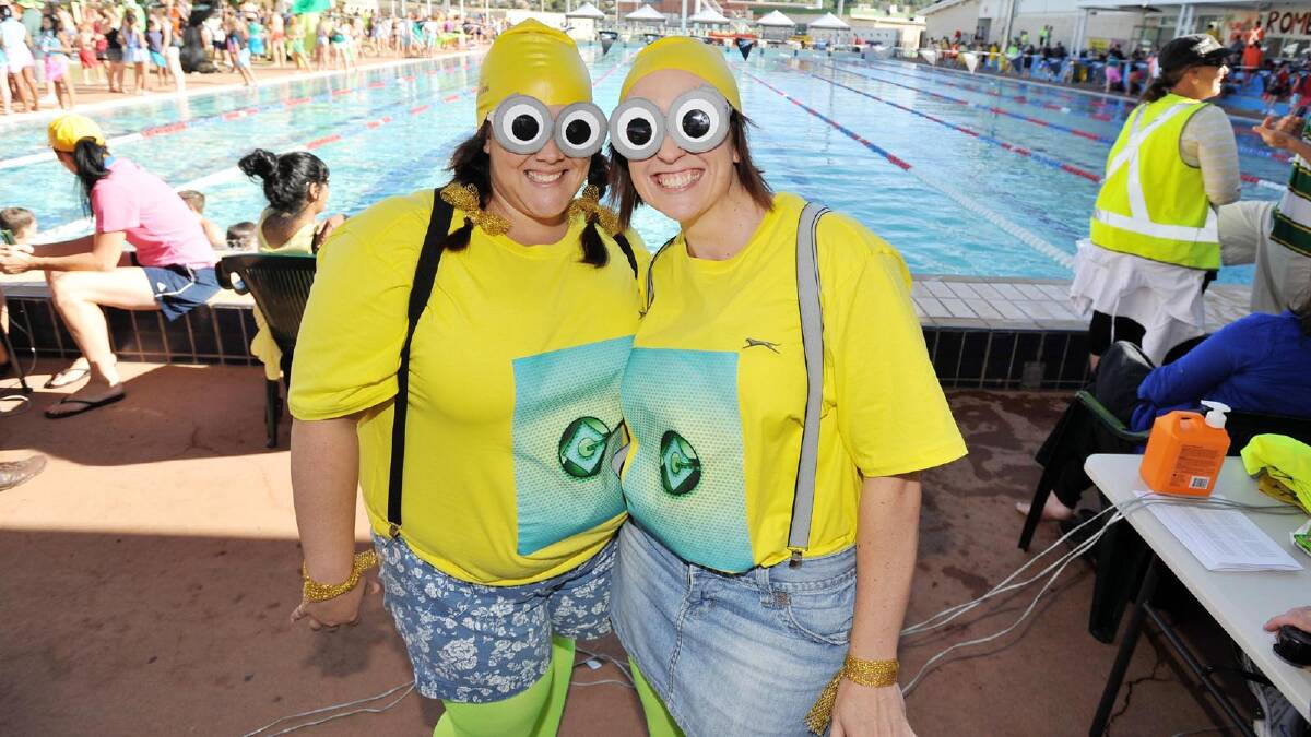 Kildare Catholic College teachers Melanie Cotterill and Monica Langtry dressed for the occasion as minions during the school's twilight swimming carnival.