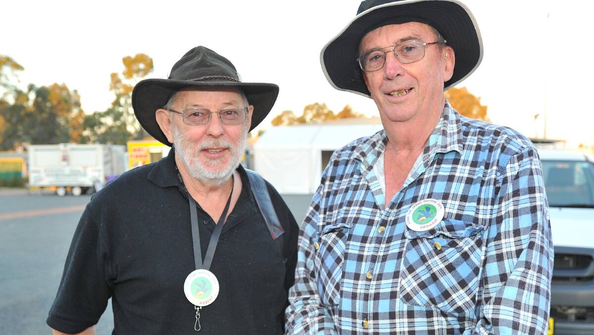 Celebrating the first day of the Stone the Crows Festival are Robert Read, from Wauchope, with Graham Brown, from Dubbo. Picture: Kieren L Tilly