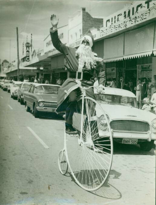 Santa on a penny-farthing for Huthwaites. Date Unknown. Learn about the retail, social and cultural history of Wagga’s main streets when you book a group talk and tour at the Museum in January.