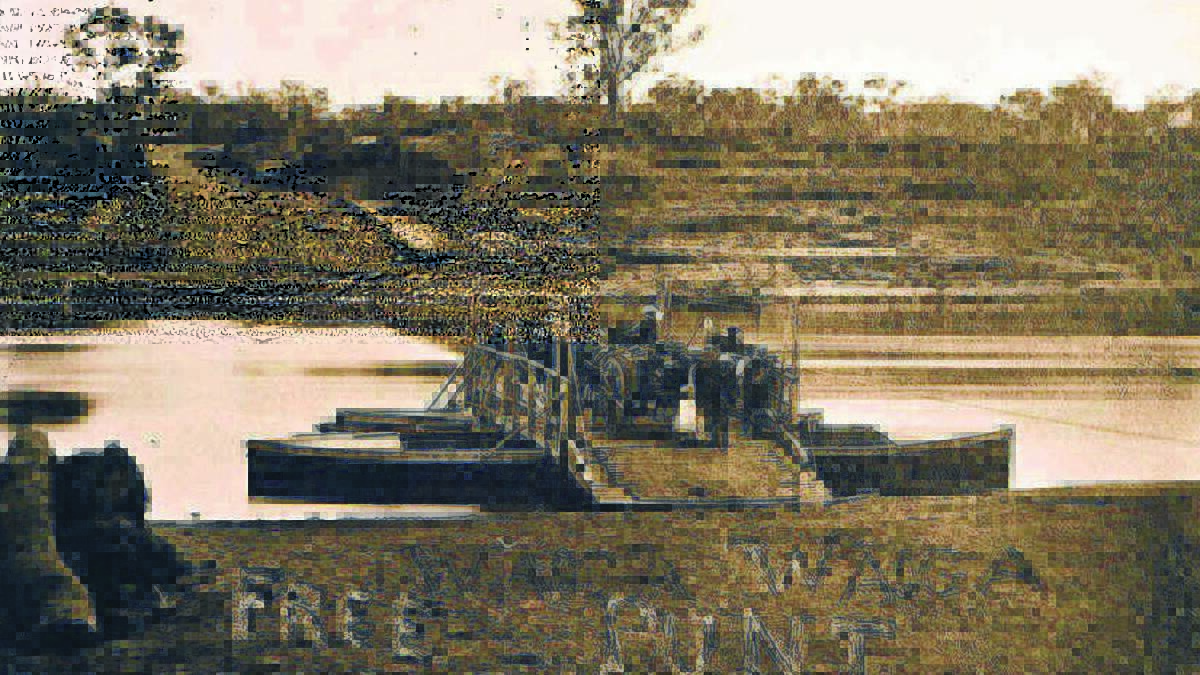The first punt at Wagga was established in 1850 by William Brown of the New Ferry Hotel (just downstream from the present Black Swan Hotel). This was followed by the opening of Wagga’s first bridge by the Wagga Bridge Company in 1862. The tolls charged on the bridge, however, caused considerable dissention and protest and in 1871 after unsuccessful attempts to purchase the bridge, a council committee recommended that a free punt service be permitted. A local association was formed and subscriptions collected to support the free service which began soon after. Unfortunately, the Wagga Bridge Company had been established by an Act of the NSW Parliament which gave the company “exclusive right of ferry over the said River Murrumbidgee for the full and clear distance of two miles on each side of the bridge”. The Bridge Company’s first attempts to defeat the free punt were unsuccessful but ultimately they succeeded and the free punt ended in 1872. Tolls remained on the bridge until 1884 when the Wagga Wagga Bridge Company’s franchise ended and the government purchased the bridge. (Photo CSURA RW110) 