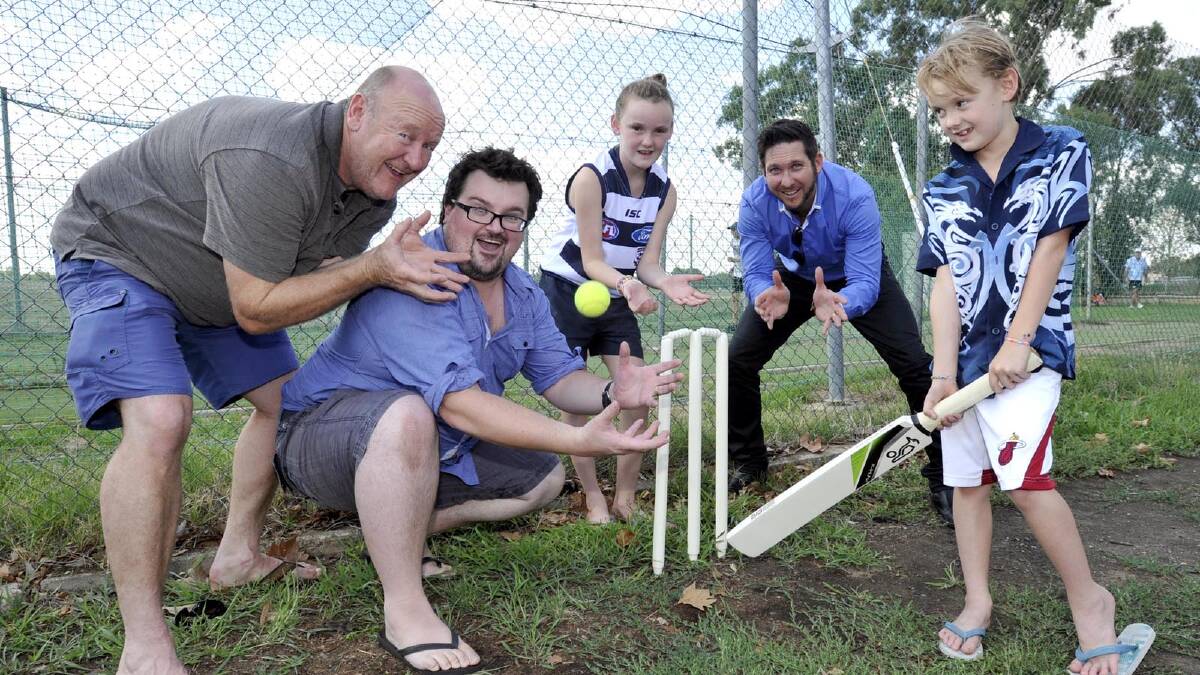 Celebrating after Backyard Ashes is given some screen time in Victoria are (from left) Stephen Holt, Jamie Way, Holly Holt, 11, Adam Drummond and Toby Holt, 8.