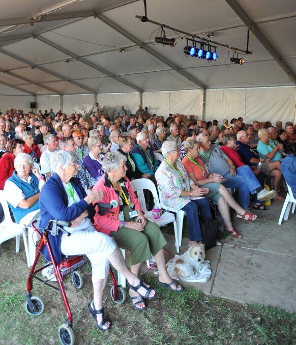 The crowd is officially welcomed in the big top at the Stone the Crows Festival. Picture: Kieren L Tilly