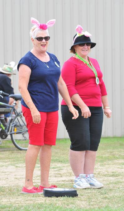 Carol Abbott, from the Gold Coast, watches the action with Lorraine Waddington, from Gympie. Picture: Kieren L Tilly