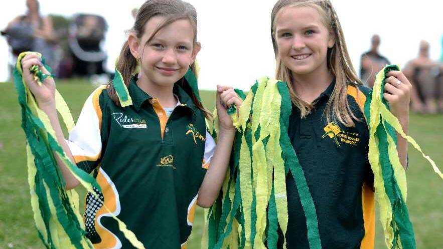 Supporting the South Wagga side is Hayley Smith and Georgie Hugler. Picture: Jacinta Coyne
